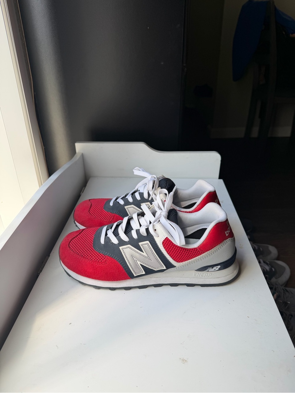 New Balance Men’s Red and Gray Lace-Up Athletic Sneakers